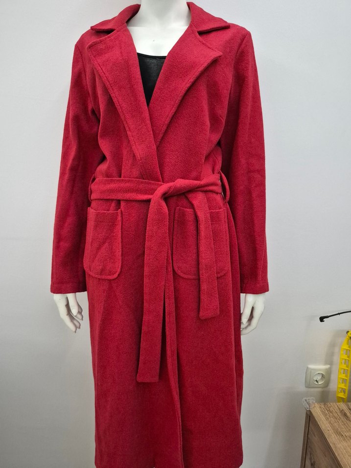 Bordo Kemerli Uzun Kadın Kaban - Görsel 3