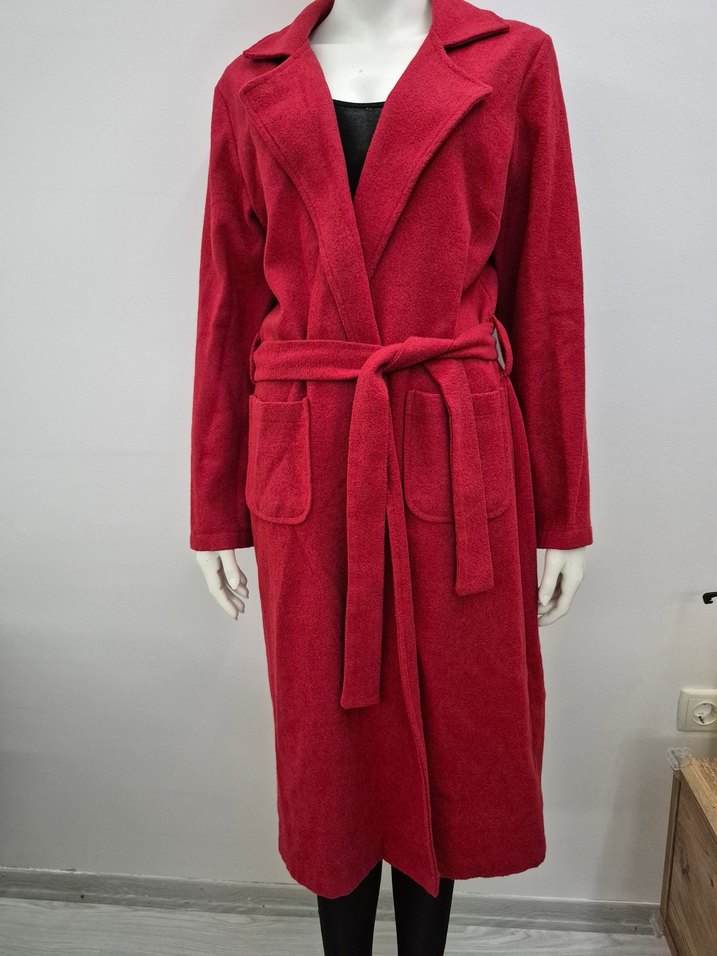 Bordo Kemerli Uzun Kadın Kaban - Görsel 2