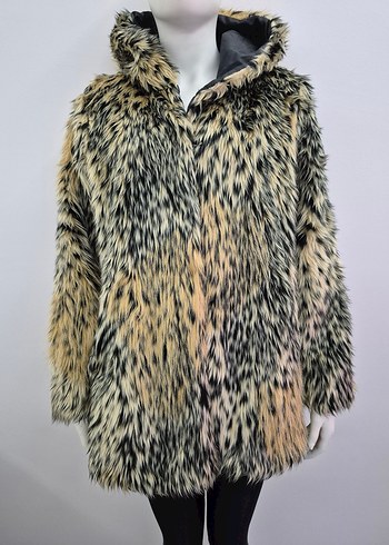 Kapüşonlu Leopar Desenli Kadın Suni Kürk - Görsel 6