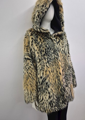 Kapüşonlu Leopar Desenli Kadın Suni Kürk - Görsel 4