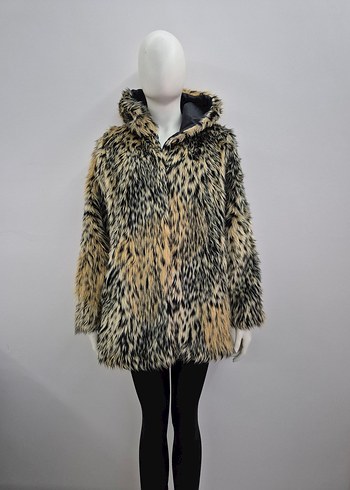 Kapüşonlu Leopar Desenli Kadın Suni Kürk - Görsel 5