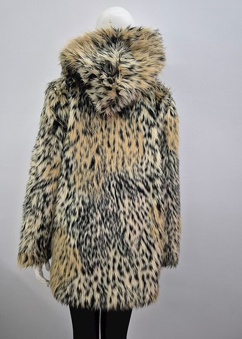 Kapüşonlu Leopar Desenli Kadın Suni Kürk - Görsel 7