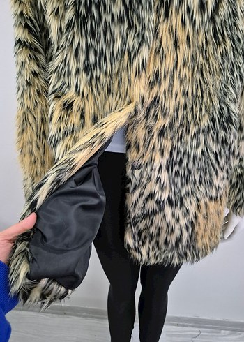 Kapüşonlu Leopar Desenli Kadın Suni Kürk - Görsel 3