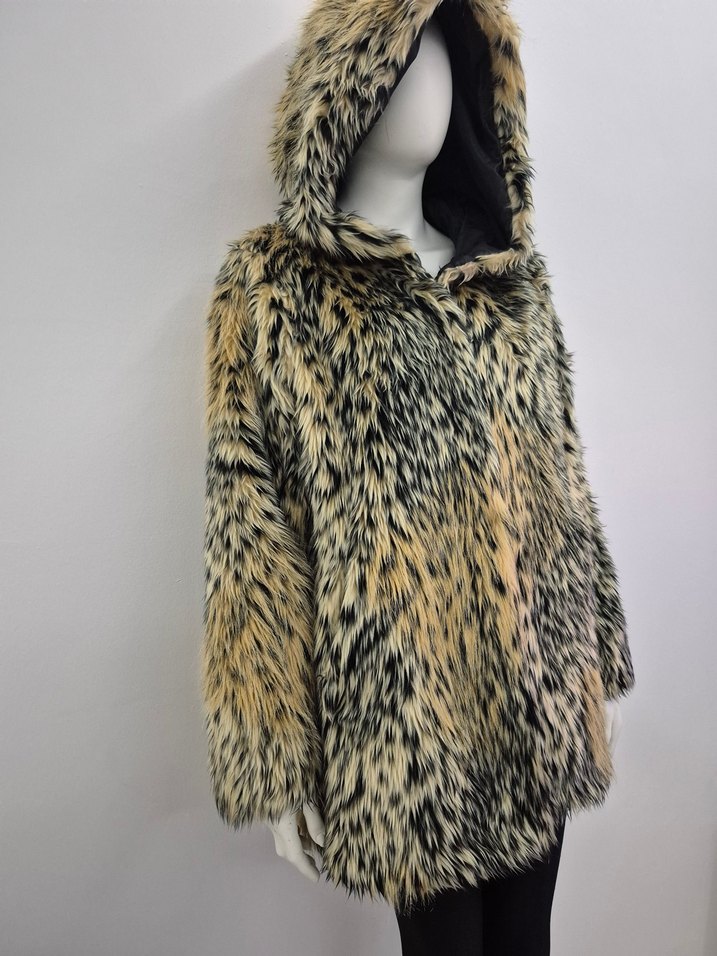 Kapüşonlu Leopar Desenli Kadın Suni Kürk - Görsel 4