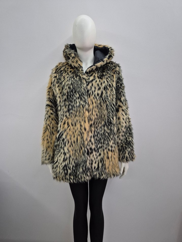 Kapüşonlu Leopar Desenli Kadın Suni Kürk - Görsel 5