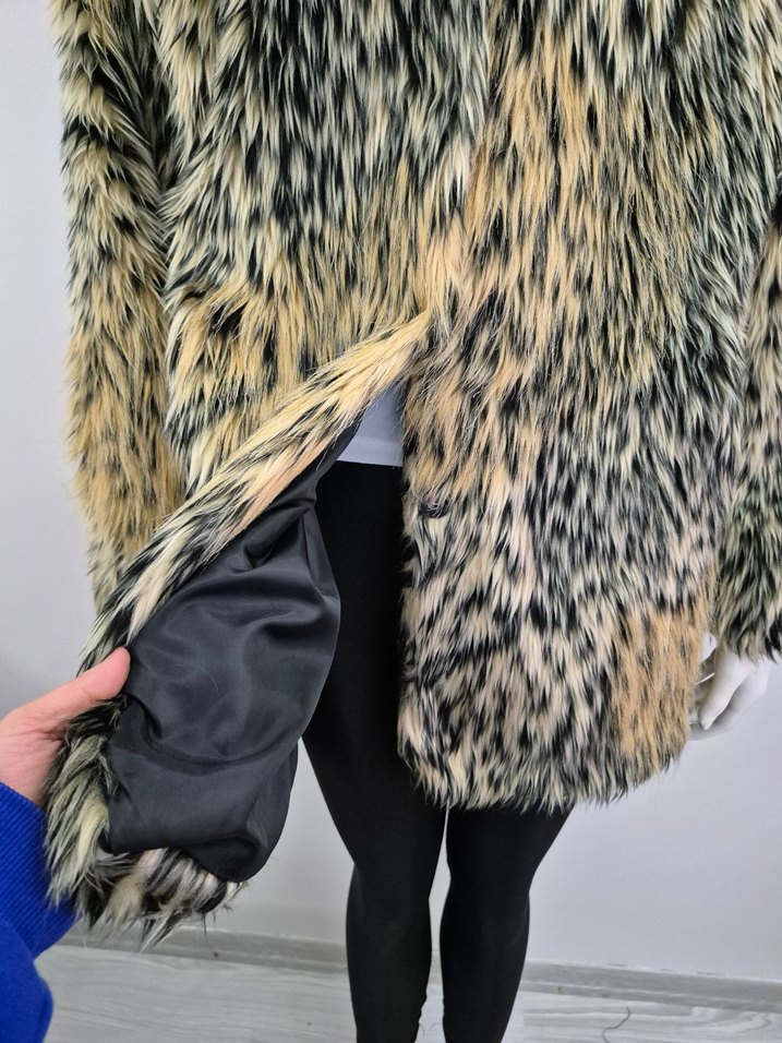 Kapüşonlu Leopar Desenli Kadın Suni Kürk - Görsel 3