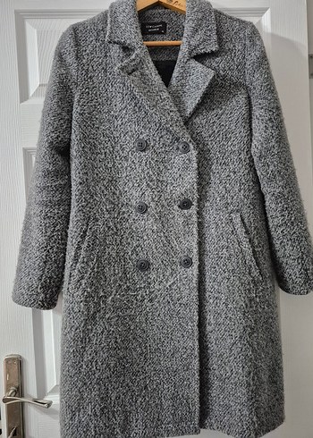 Çift Düğmeli Gri Kadın Kaban - Görsel 8