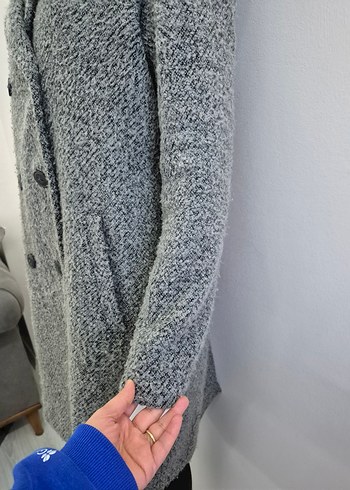 Çift Düğmeli Gri Kadın Kaban - Görsel 6