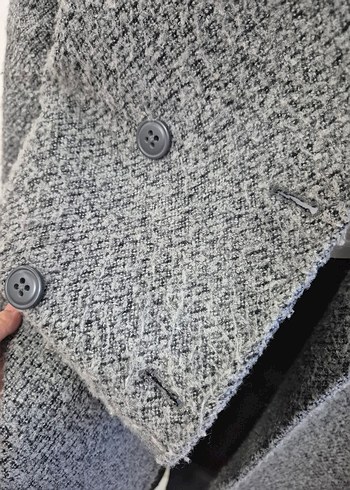 Çift Düğmeli Gri Kadın Kaban - Görsel 5