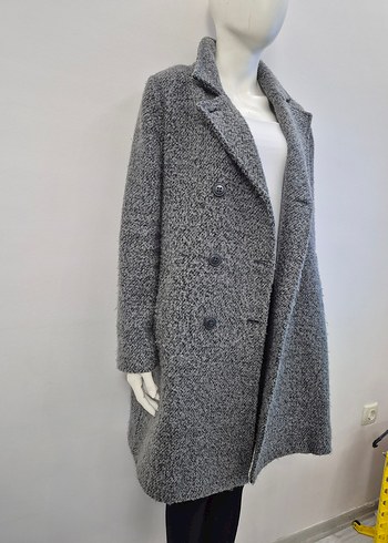 Çift Düğmeli Gri Kadın Kaban - Görsel 3