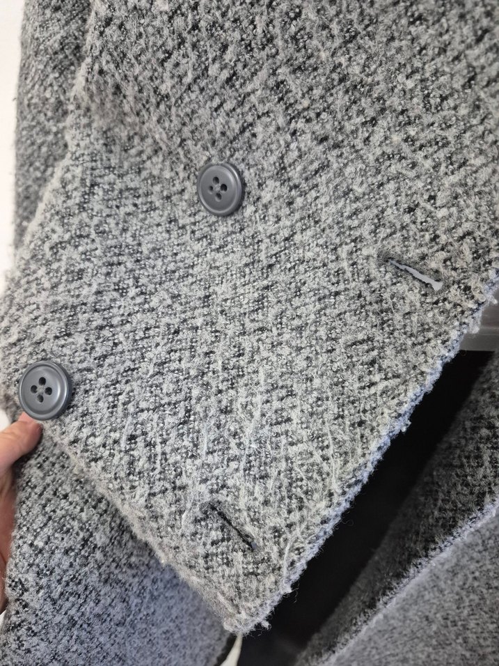 Çift Düğmeli Gri Kadın Kaban - Görsel 5