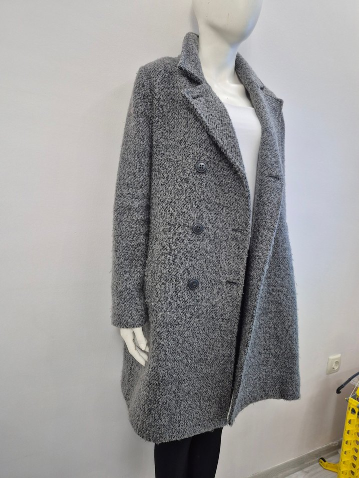 Çift Düğmeli Gri Kadın Kaban - Görsel 3