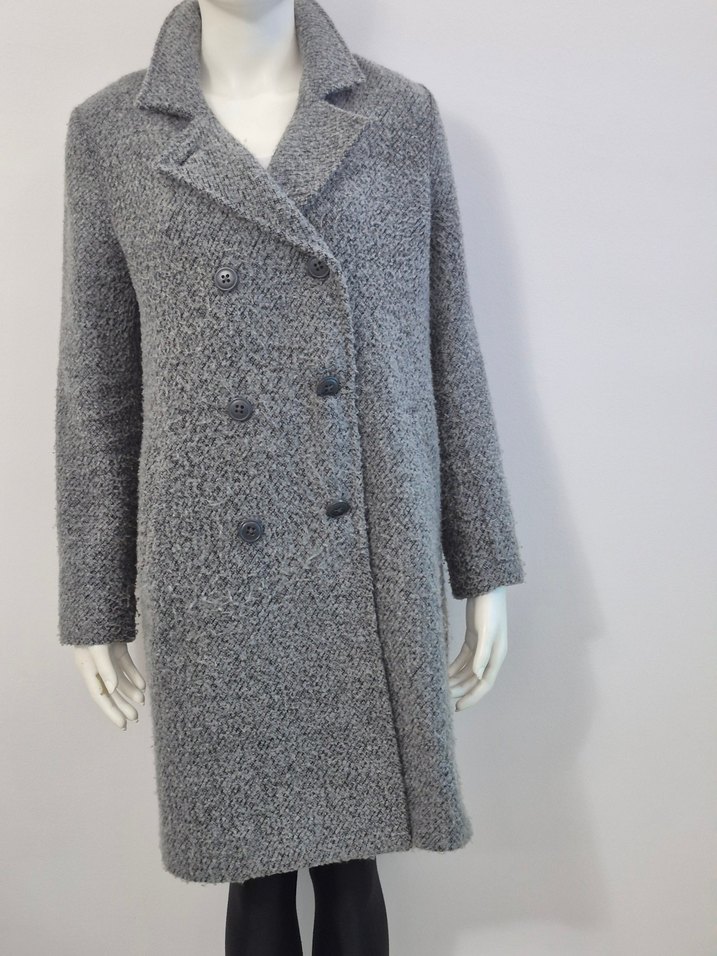 Çift Düğmeli Gri Kadın Kaban - Görsel 2