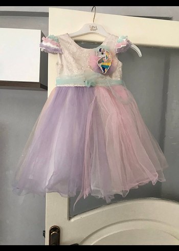 Mor ve Pastel Kız Çocuk Dantelli Elbise