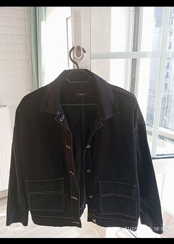Düğmeli Siyah Oversize Denim Ceket