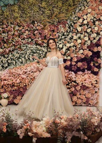 Bej Straplez Bohem Vintage Gelinlik - Görsel 2