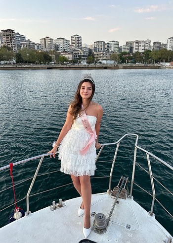 Beyaz Straplez Mini Gelinlik - Görsel 2