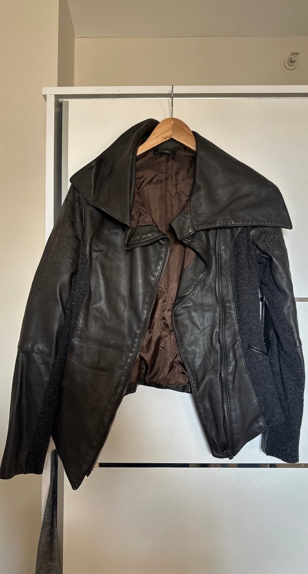 Kahverengi tasarım deri ceket - Görsel 2