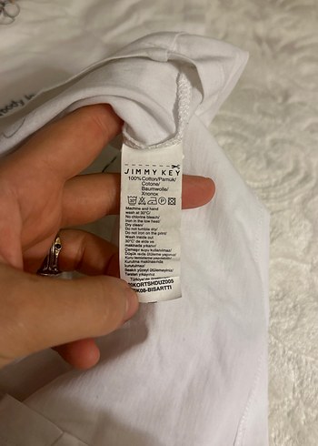 Düğmeli, Baskılı Beyaz Kadın Tişört jimmy key - Görsel 6