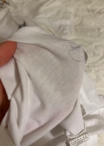 Düğmeli, Baskılı Beyaz Kadın Tişört jimmy key - Görsel 7