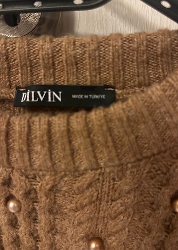 Kahverengi  Nakışlı bronz incili  Örgü Kadın Kazak - Görsel 2