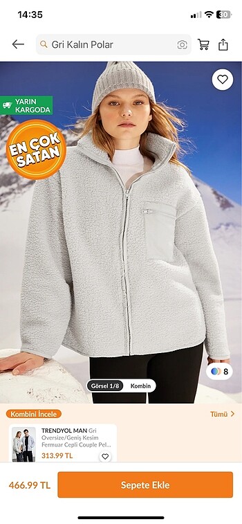 Gri kalın polar ceket