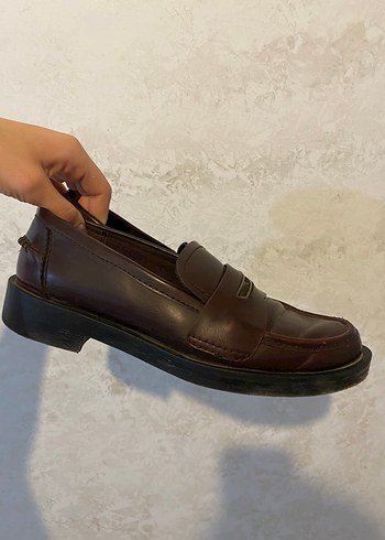 38 Beden Kahverengi Deri Tokalı Kadın Loafer