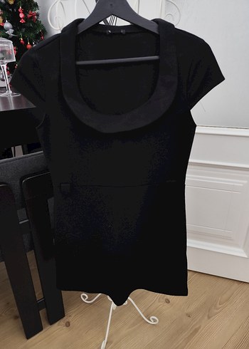 Siyah Kemerli Göğüs Drapeli elbise - Görsel 2