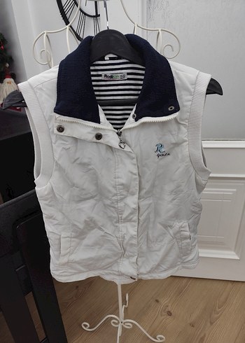 Düğmeli Beyaz Kısa çocuk yelek - Görsel 3