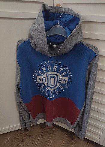 Gri Mavi Kapüşonlu Erkek Sweatshirt - Görsel 2