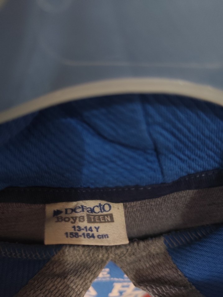 Gri Mavi Kapüşonlu Erkek Sweatshirt - Görsel 4