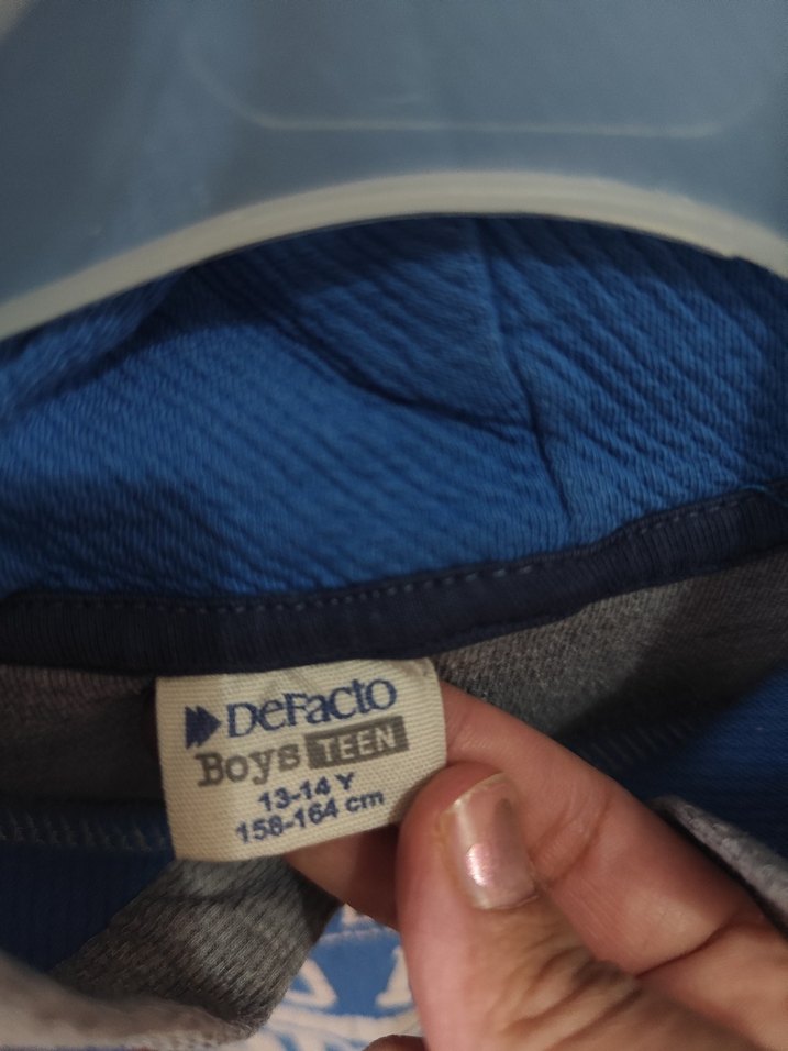 Gri Mavi Kapüşonlu Erkek Sweatshirt - Görsel 3