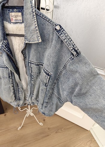 Gri Kadın Kot Ceket, Düğmeli, Rahat Kesim - Görsel 3