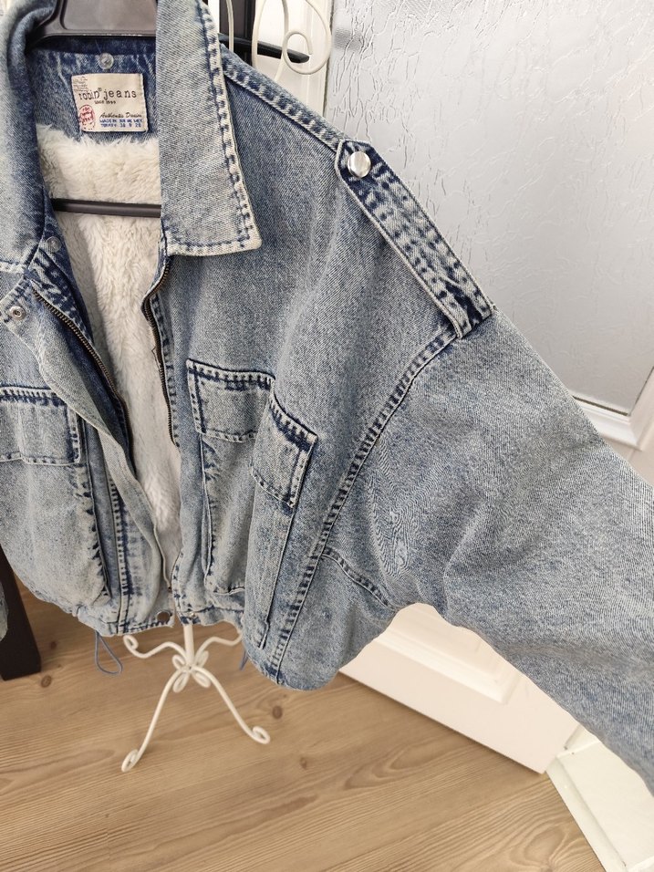 Gri Kadın Kot Ceket, Düğmeli, Rahat Kesim - Görsel 3