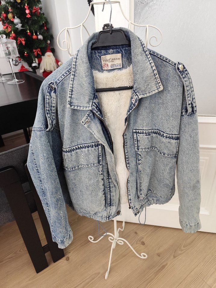 Gri Kadın Kot Ceket, Düğmeli, Rahat Kesim - Görsel 2