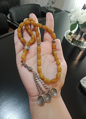 Eski Osmanlı gümüş kehribar tesbih 