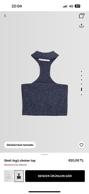 xs Beden lacivert Renk BERSHKA simli örgü choker top