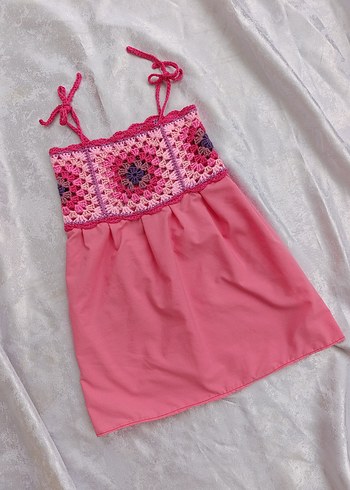 Dantel Detaylı Pembe Askılı Kız Elbisesi
