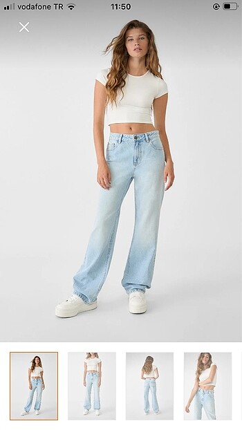 38 Beden mavi Renk Stradivarius orta bel straight fıt jean
