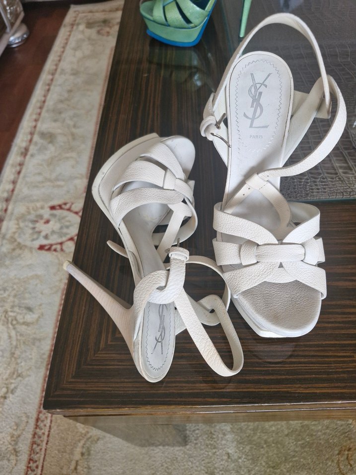 YSL MARKA Beyaz Dolgu Topuklu Kadın Abiye Ayakkabı - Görsel 3