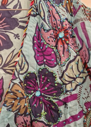 Boncuk Detaylı Renkli Uzun Bohem Kimono - Görsel 3