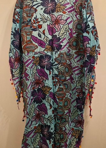 Boncuk Detaylı Renkli Uzun Bohem Kimono - Görsel 5