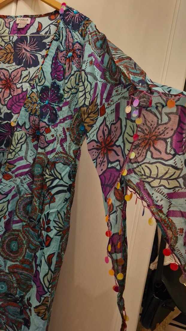 Boncuk Detaylı Renkli Uzun Bohem Kimono - Görsel 2