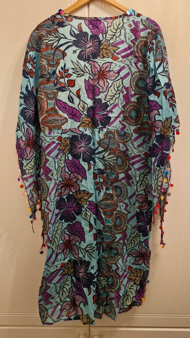 Boncuk Detaylı Renkli Uzun Bohem Kimono - Görsel 5