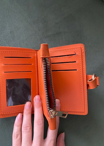 Turuncu Deri Kadın Cüzdanı Tokalı - Görsel 2
