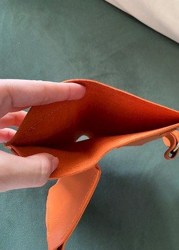 Turuncu Deri Kadın Cüzdanı Tokalı - Görsel 3