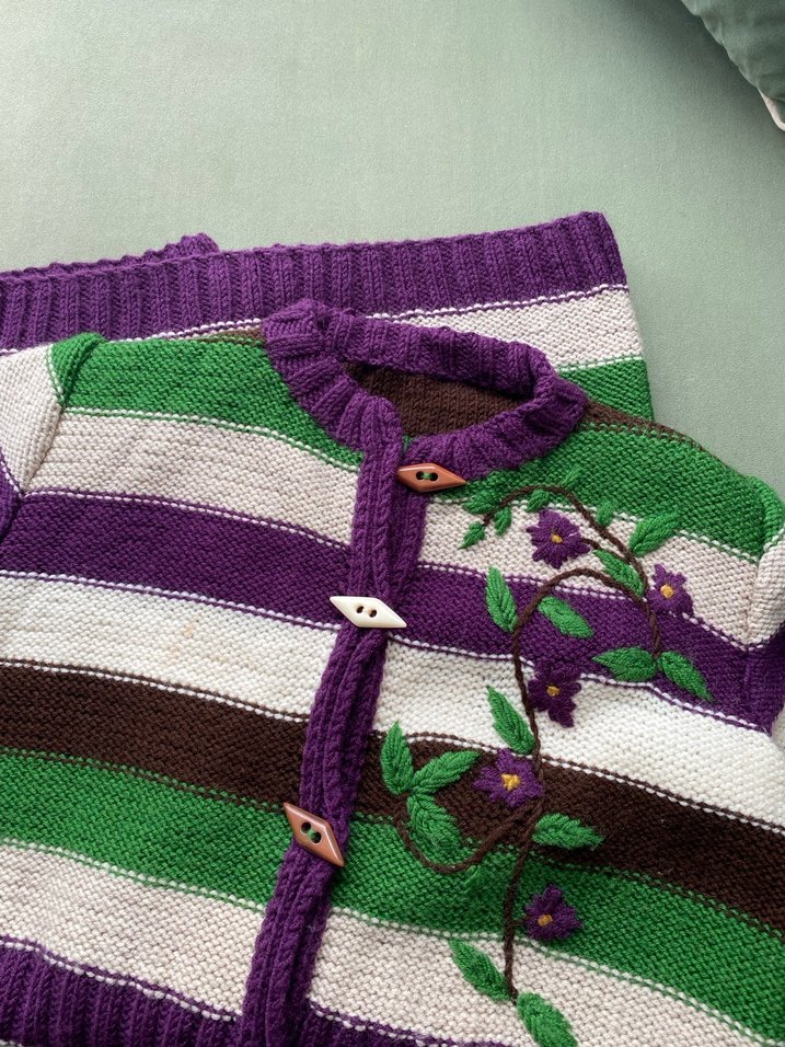 Nakışlı Bohem Uzun Kollu Triko Hırka - Görsel 3