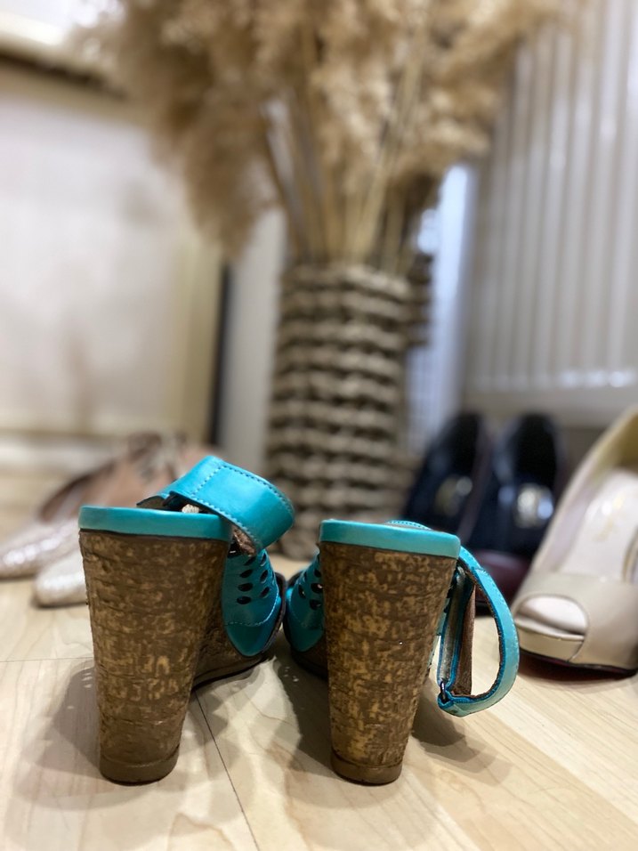 Mavi Dolgu Topuklu Kadın Sandalet - Görsel 3