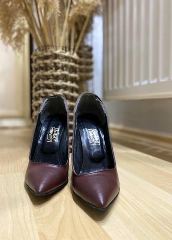 Bordo Deri Stiletto Kadın Topuklu Ayakkabı - Görsel 6