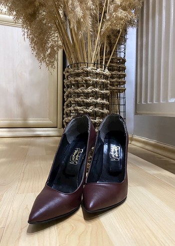 Bordo Deri Stiletto Kadın Topuklu Ayakkabı - Görsel 3